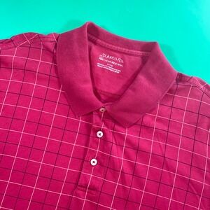 St‎ John's Bay Mens Burgundy Plaid Short Sleeve Polo Shirt